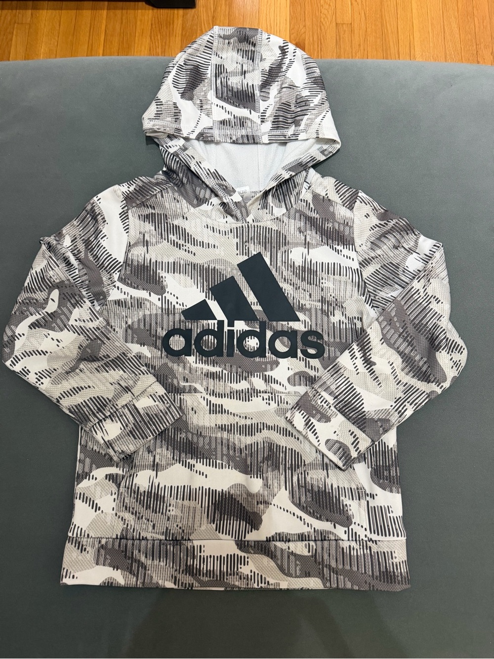 Adidas Kids Camo Hoodie Sweatshirt Size 7 Black Gray White